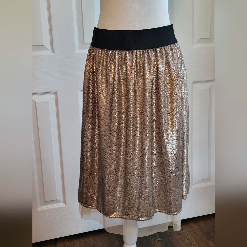 Free People Gold Sequin Tulle Midi Skirt, Mermaidcore Fairycore, Medium